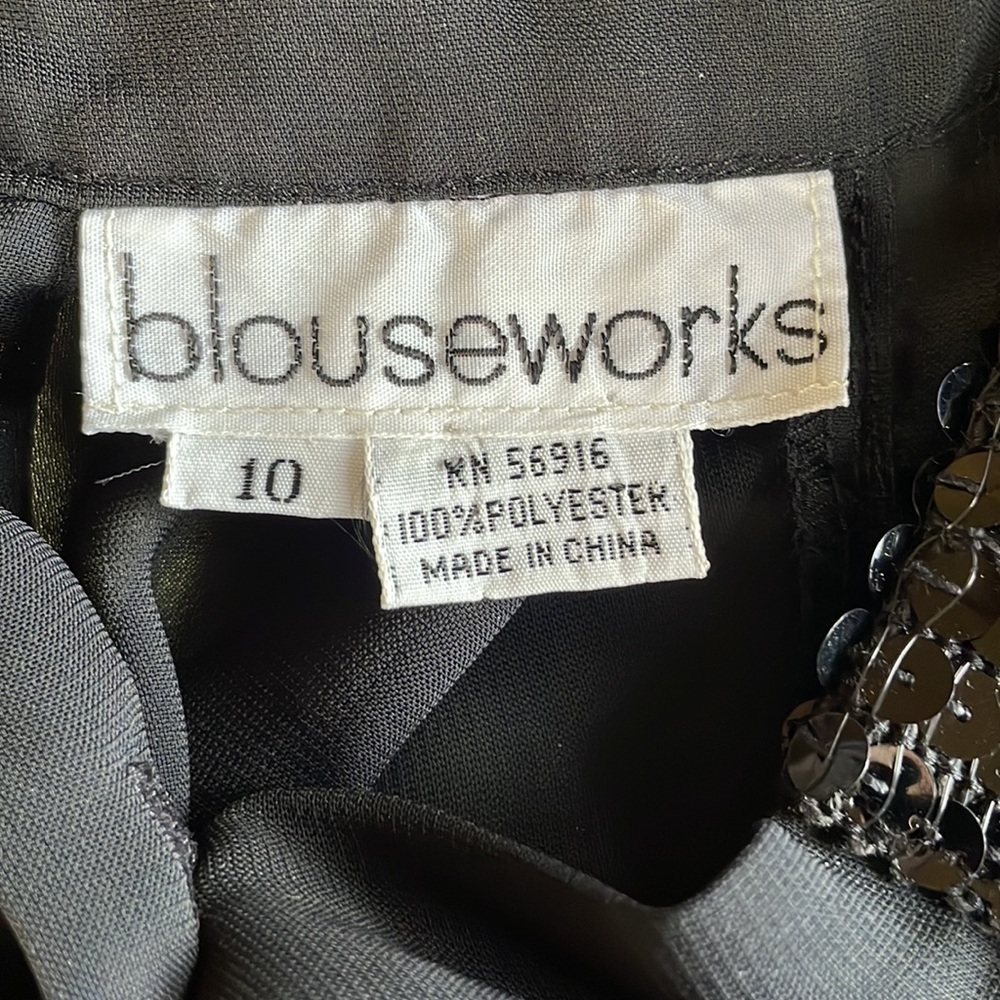Vintage Holiday Black Blouse with Sequin Collar and Cuffs - Picture 7 of 8